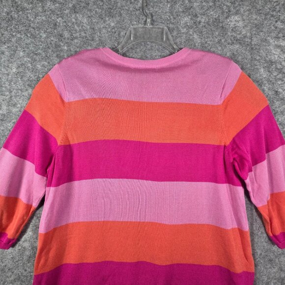 Lauren Ralph Lauren Sweater Sz 1X Colorblock Pink Orange Stripe 3/4 Sleeve Prep - Picture 6 of 7